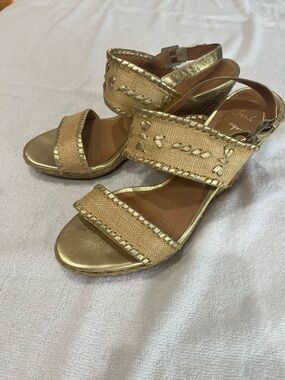 Jack Rogers Women’s Vanessa Platinum Wedge Sandal 8 Espadrille Preppy Classic